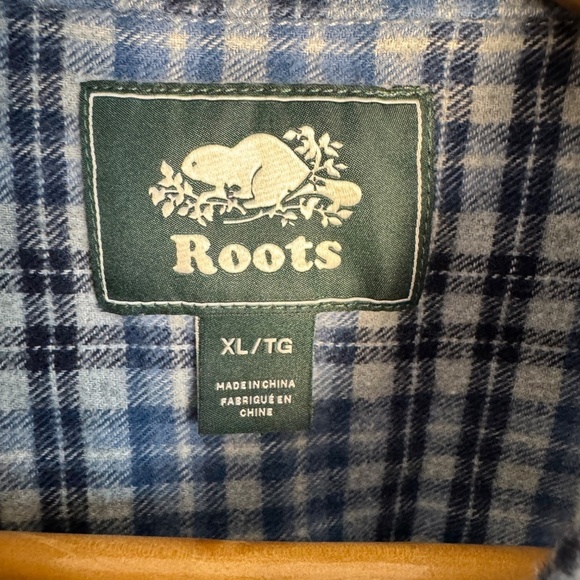 Roots Men's Flannel Long Sleeve Plaid‎ Button Up Shirt Blue Size X-Large Western - Picture 3 of 15